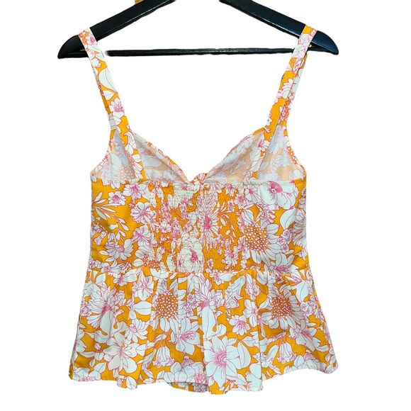 J.Crew Babydoll Crop Tank Top Womens 8 Orange‎ White Floral Button Front Bow - Picture 4 of 8